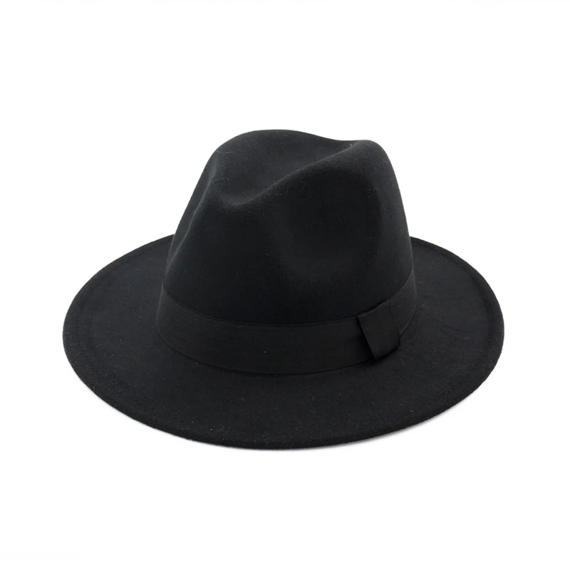 

H7554 Women Fedoras Hat Men Flat Eave Wool Felt Jazz Cap Autumn Winter Simple All-match Church Party Outdoor Casual Simple Caps