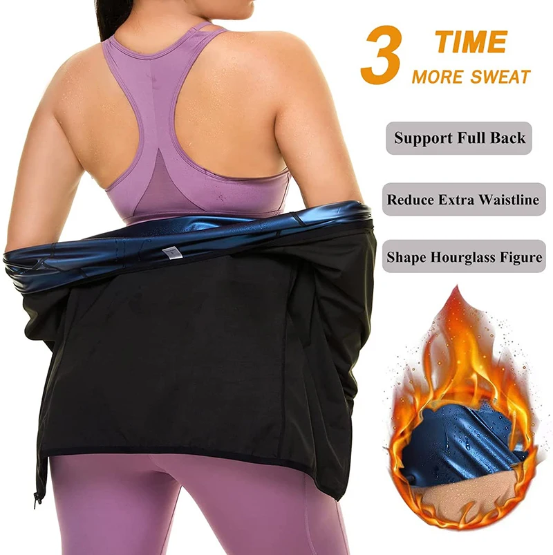 Sauna Sweat Shirts for Women Tank Tops Workout Body Shaper Waist Trainer Vest Slimming Zipper Shapewear Fat Burner Sheath Corset