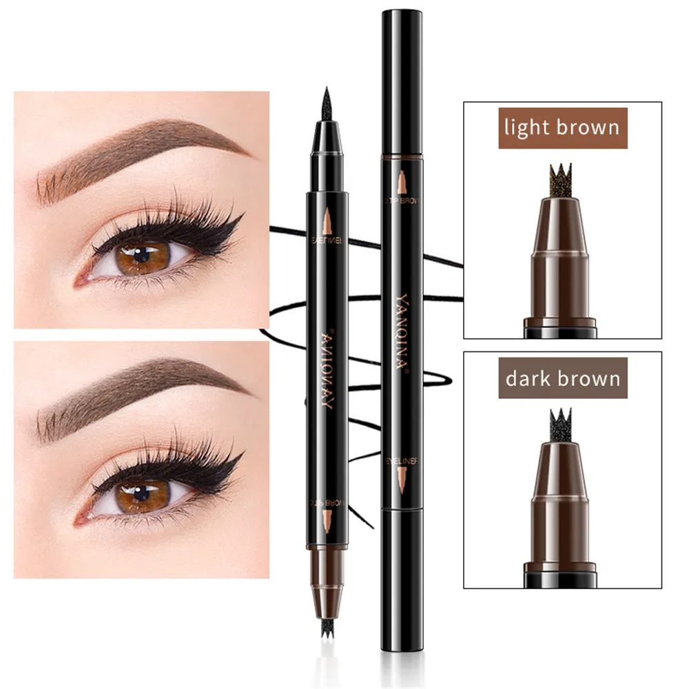 

2 In 1 Liquid Eyebrow Pen Eyeliner Double Head Fork Tip Waterproof Tattoo Eyebrow Pencil Natural Long Lasting Eyes Korean Makeup