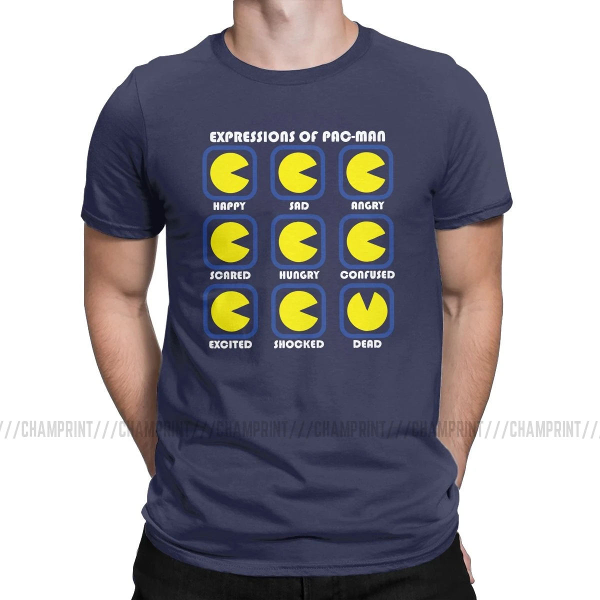 Awesome The Expressions Of Pac-Man Футболка мужская футболка Pacman Pakkuman Ретро 80s аркадная игровая футболка Летняя одежда - Цвет: Тёмно-синий