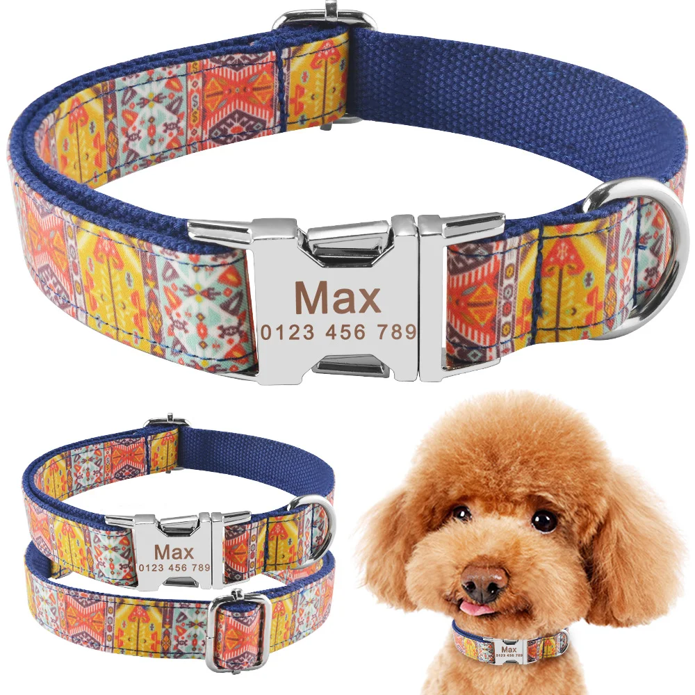 

Personalized Dog Collar Green Nylon Small Medium Dogs Free Engraved Pet ID Name