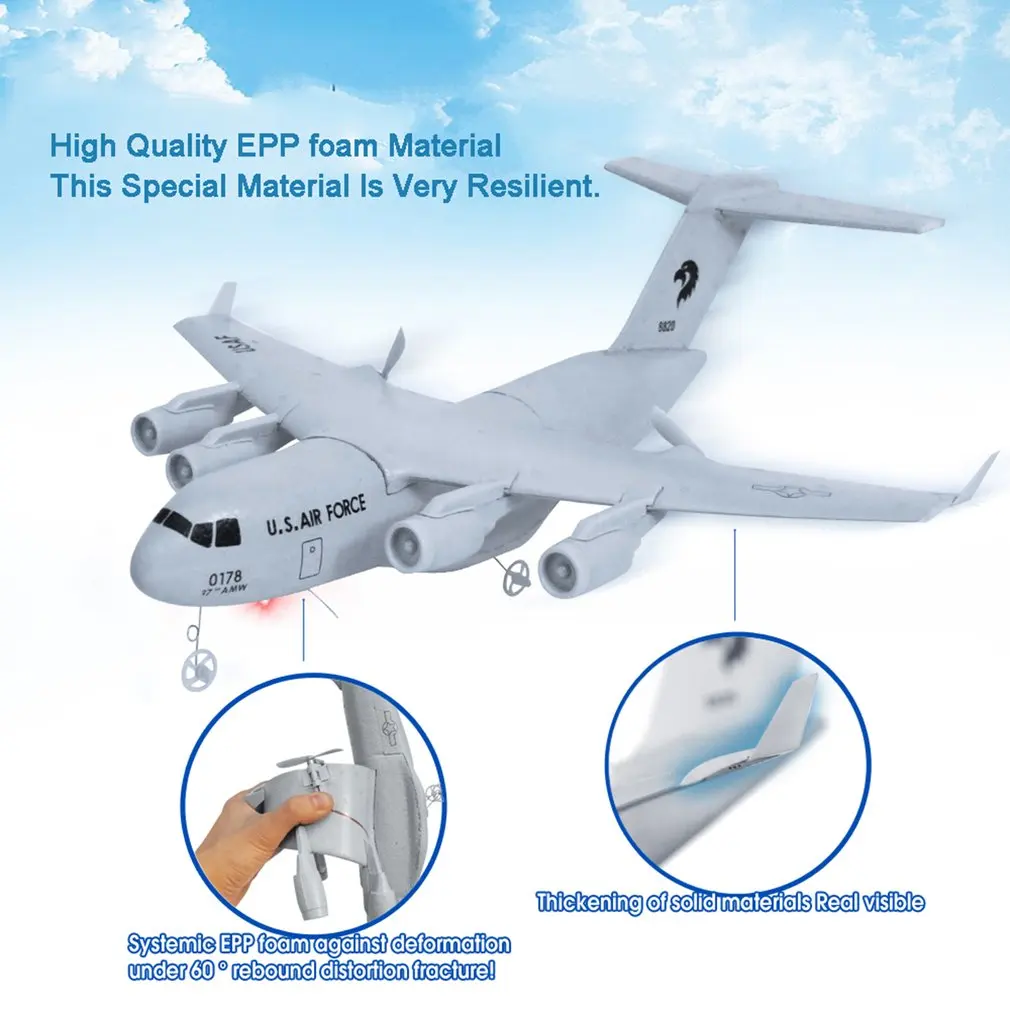 C17 RC Drone DIY Aircraft Transport Aircraft 373mm Wingspan EPP RC Drone Airplane 2.4GHz 2CH 3-Axis Aircraft for Children Toy C17 RC Drone DIY Aircraft Transport Aircraft 373mm Wingspan EPP RC Drone Airplane 2.4GHz 2CH 3-Axis Aircraft for Children Toy