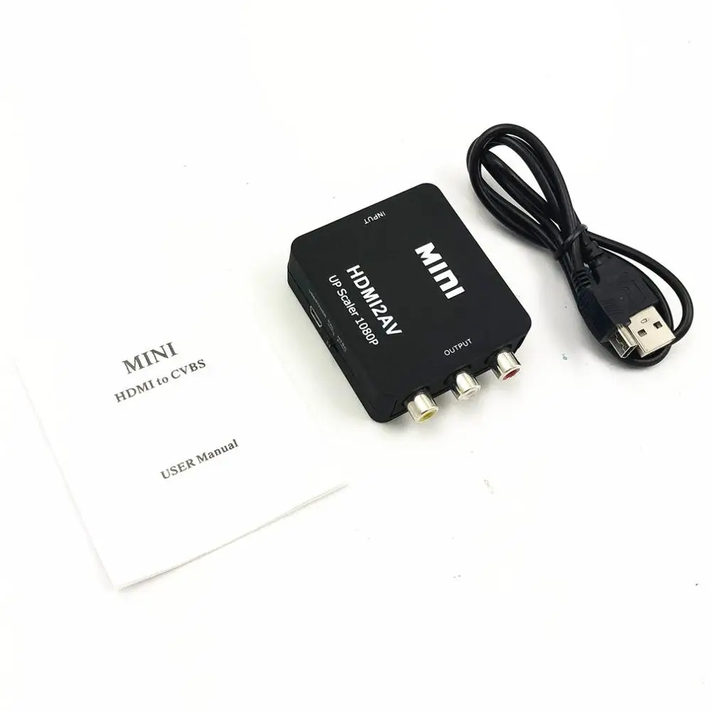 1080P мини HDMI к VGA к RCA AV композитный адаптер конвертер с 3,5 мм аудио кабель VGA2AV/CVBS+ аудио к ПК HDTV конвертер - Цвет: Черный