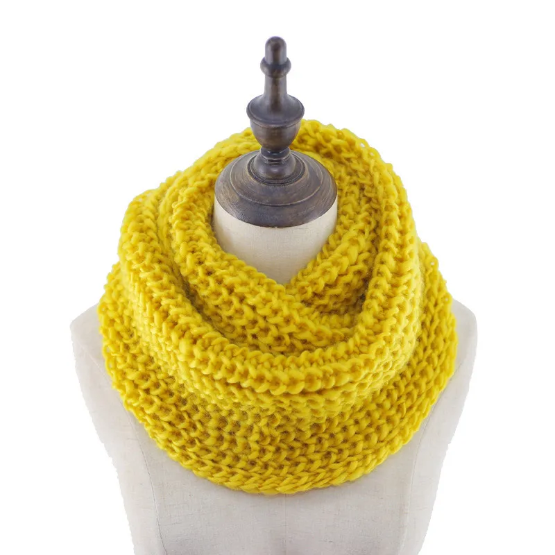 Однотонный вязаный снуд, зимний базовый бесконечный зажим для шарфа для женщин - Цвет: Цвет: желтый