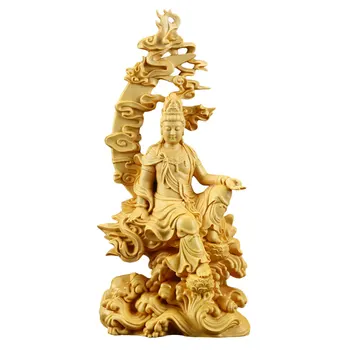 

1pc Creative Unique Delicate Simple Wooden Ornament Wood Guanyin Statue Chinese Buddha Statue for Home Indoor Inside