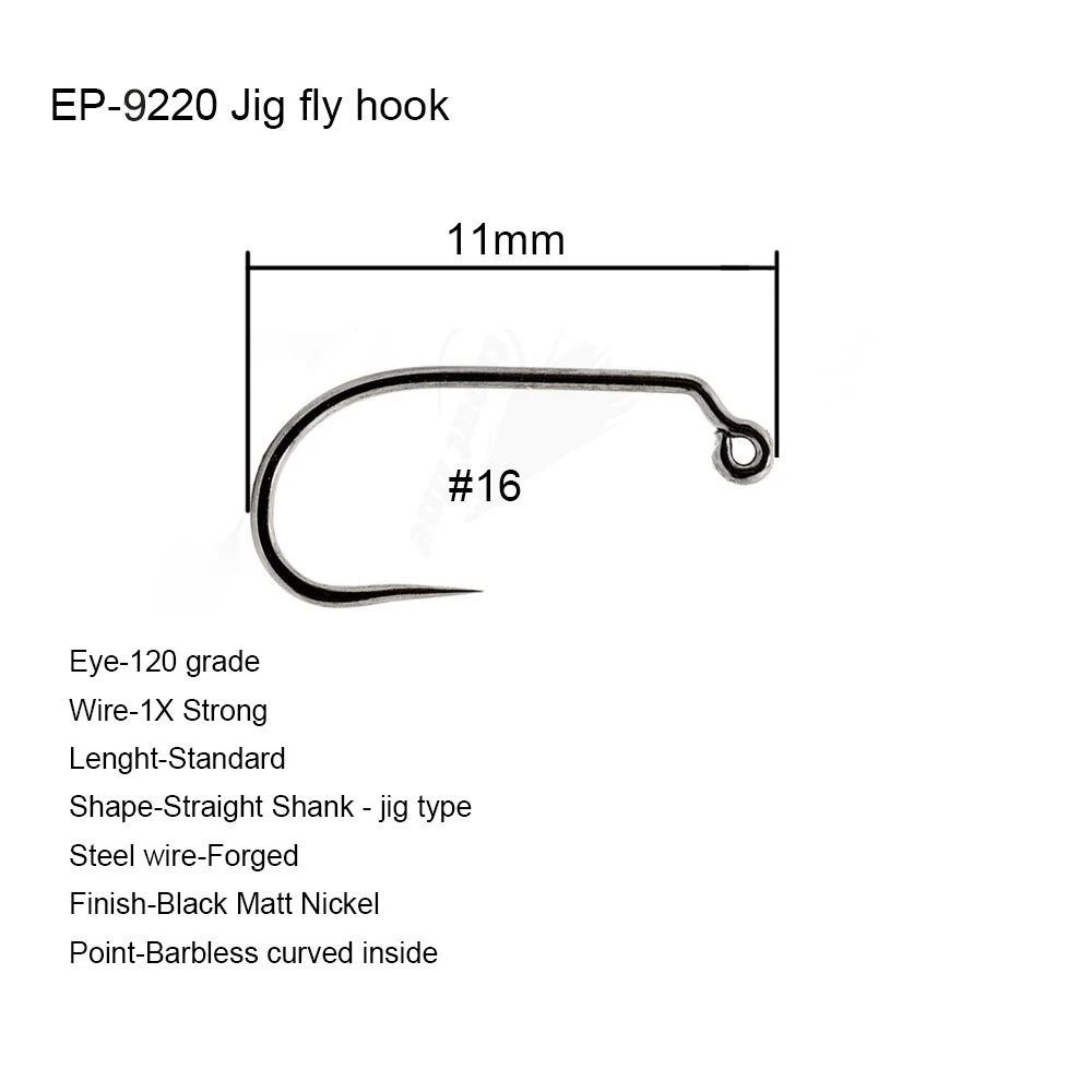 9220S16Q50PCS Eupheng Plus 25 шт. 50 шт. EP-9220 джиг Крючки соревнования нахлыстом рыболовные крючки Нимфы крючки джиг Муха Крючки черный никель отделка - Цвет: 9220S16Q50PCS