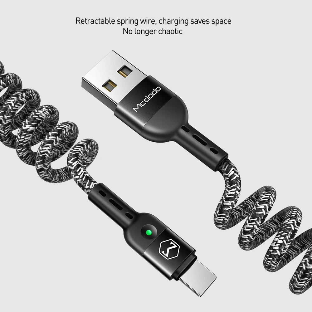 MCDODO 1 8 м USB кабель выдвижной пружинный Быстрая зарядка зарядное устройство Шнур