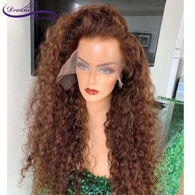 Colored Brown Curly Lace Front Wigs 180% 13x4 Lace Front Human Hair Wigs For Women Brazilian Remy Human Hair Preplucked human hair wig lace front wig human hair wigs front lace wig