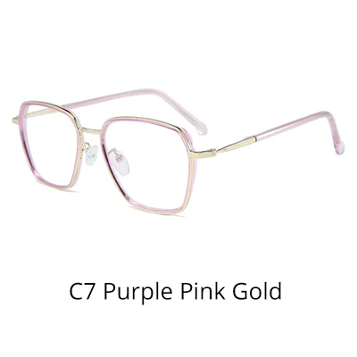 C7 Purple Pink Gold Ralferty, качественные женские оптические очки, оправа, большие квадратные очки по рецепту, без диоптрий, Женская оправа для очков D16024 - Цвет оправы: C7 Purple Pink Gold