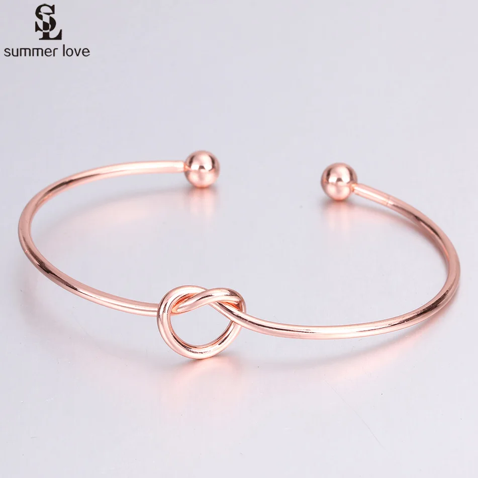 Fashion Rose Gold Silver Color Knot Bracelet Vintage Open Cuff Bracelet