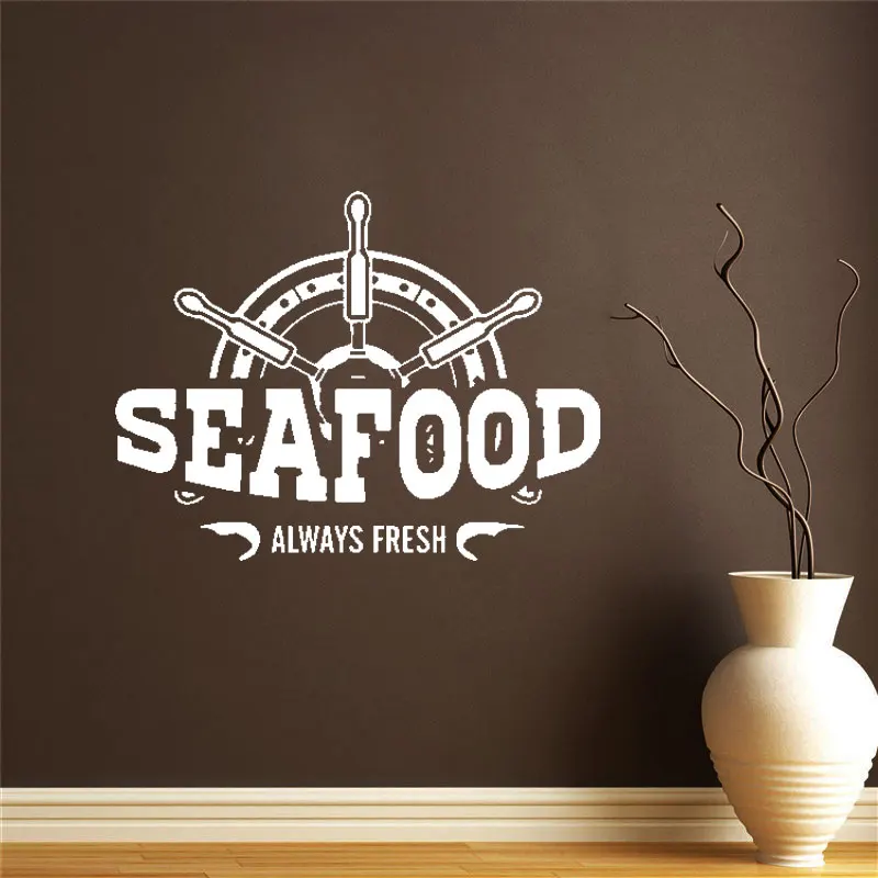 

Fresh Seafood Wall Sticker Restaurant Sign Window Decoration Fish Decal Beach Bar Stickers Kitchen Room Decor DW11736