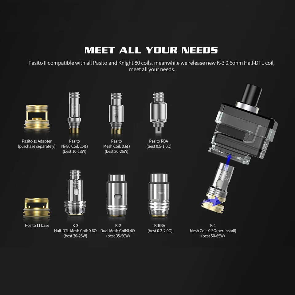 Original Smoant Pasito II 80W vape kit with 2500mAh battery 6ml Cartridge 510 Connector 0.96inch Screen Mod VS Smonat Pasito Kit (7)