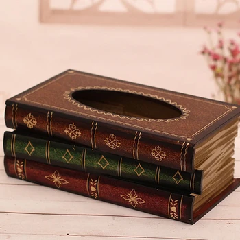 

Wooden Paper Storage Box Europe Pastoral Simulation Book Vintage Shape Tissue Box Wood Graft Living Room Decorations