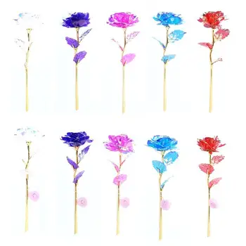 

Fashion Artificial Foil Plated Gold Rose Lasts Forever Love Wedding Decor Flower LED Luminous Galaxy Mother's Valentine's day