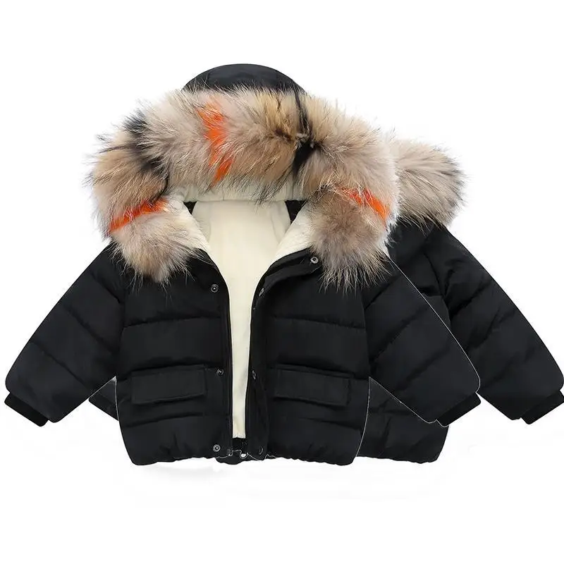 Зимняя теплая детская пуховая парка Одежда для маленьких мальчиков и девочек меховое пальто на молнии с капюшоном и длинными рукавами От 3 до 8 лет, 4 цвета
