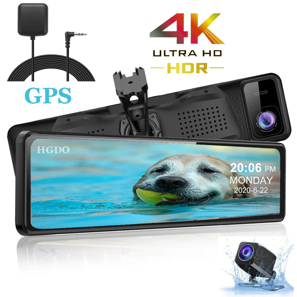 Автомобильный видеорегистратор HGDO 4K Автомобильная камера заднего вида 12 дюймов