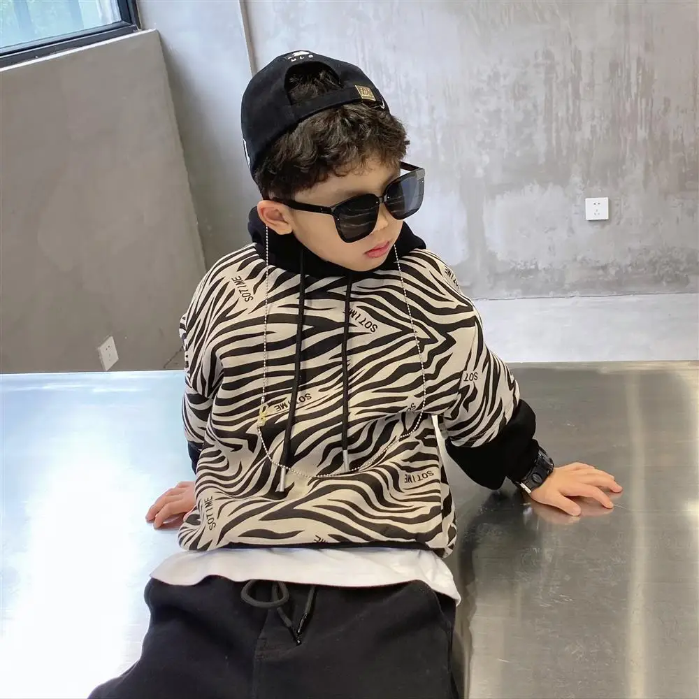 Kids Girls Sweatshirt Warm Hoodie Kid Christmas Teenager Boys Girls Baby Zebra Pattern Sweatshirt Casual Hoodie 4-12 Years