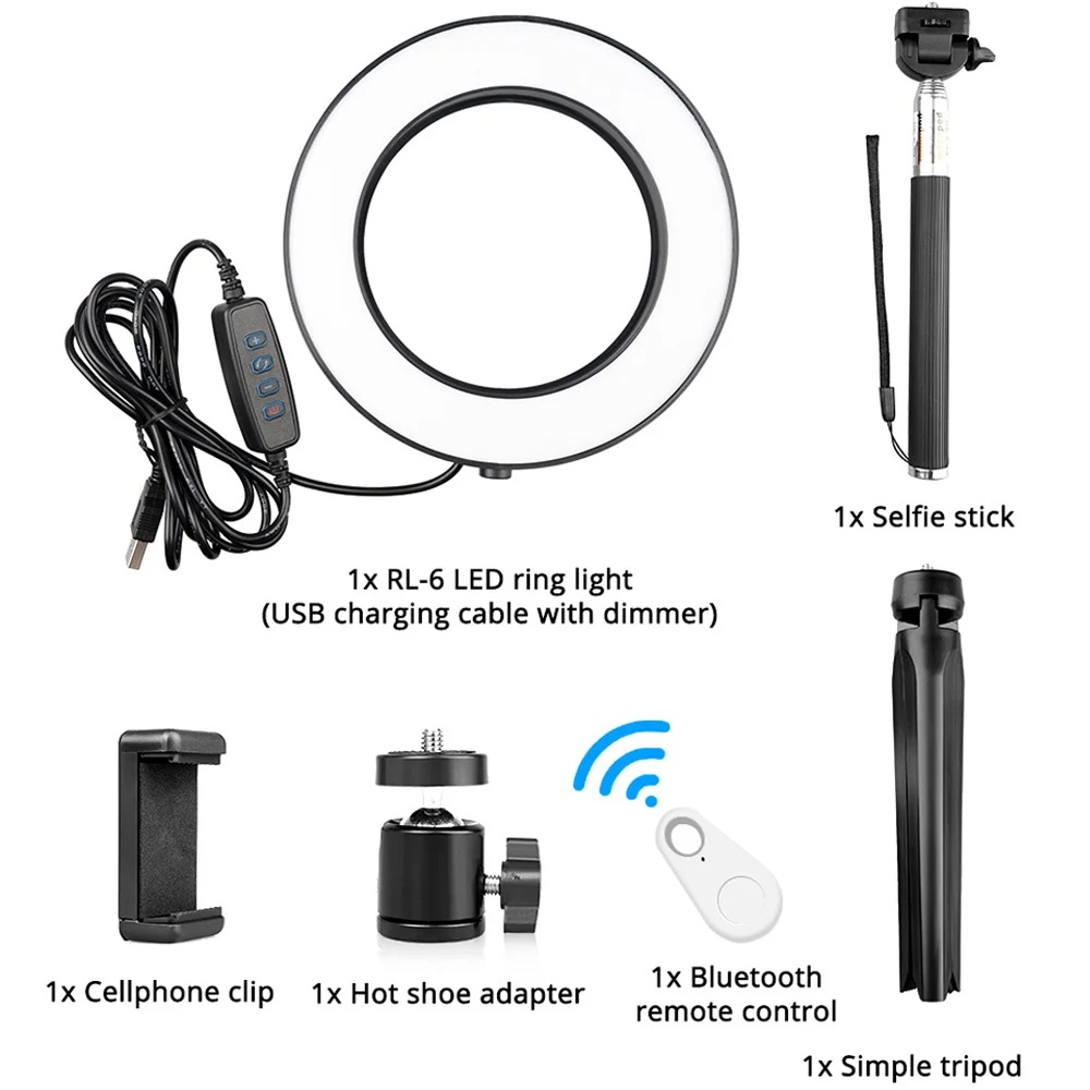 LED Ring Light 6 8 Inch Ring Lamp Bluetooth USB Plug with Selfie Stick Tripod Phone Holder for YouTube Photography Video light 5