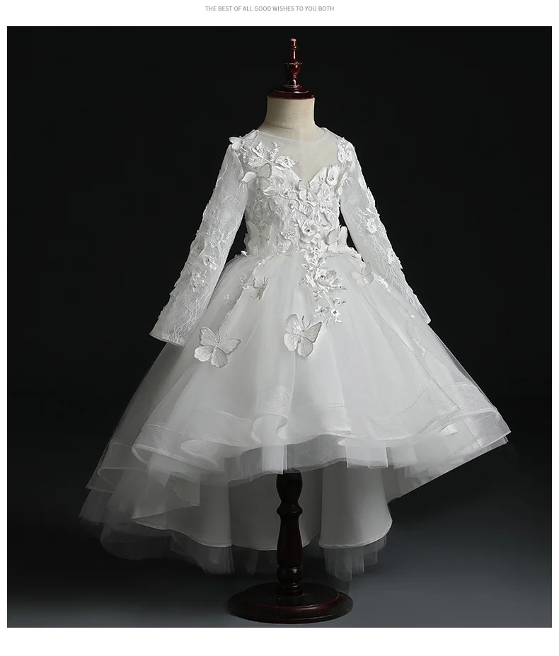 Dresses of Bride Fellow Kids Women's Children Wedding Dress Girls Princess Skirt Long-sleeved White Puffy Yarn Small Host Piano