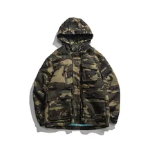 Новинка, зимнее толстое теплое камуфляжное хлопковое мужское Свободное пальто с капюшоном и карманами