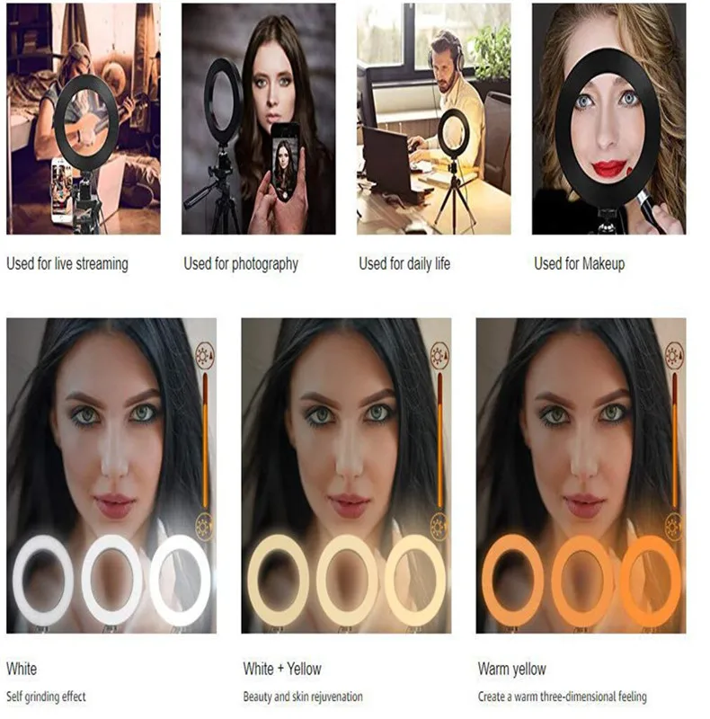 Anillo de luz para Selfie elfeland LED Regulable Con Trípode Soporte Soporte Para Maquillaje En Vivo 