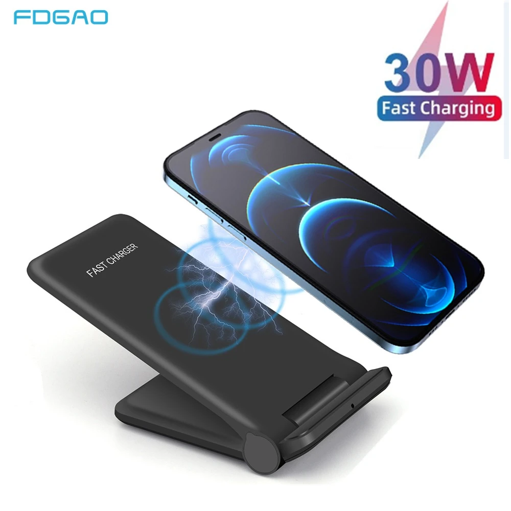 FDGAO 30W Qi Wireless Charger For iPhone 12 11 XS XR X 8 Samsung S21 S20 Galaxy Note 20 Huawei Mate 40 Pro Foldable Phone Holder