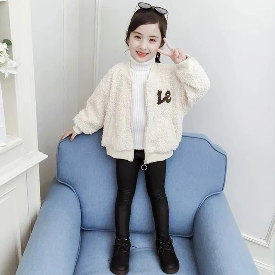 Бежевый Fall Winter Girls Fashion Winter Jacket Overcoat Princess Letter Wool Coat Children Solid Thickening Outerwear - Цвет: Бежевый
