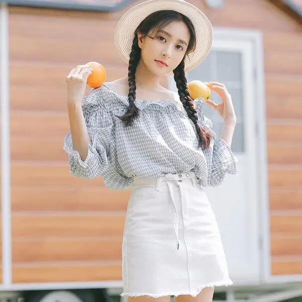 New Summer Women Short Skirt Solid 0105 Cowboy Irregular Hem Packet Hip A Word Skirts White DF811 | Женская одежда