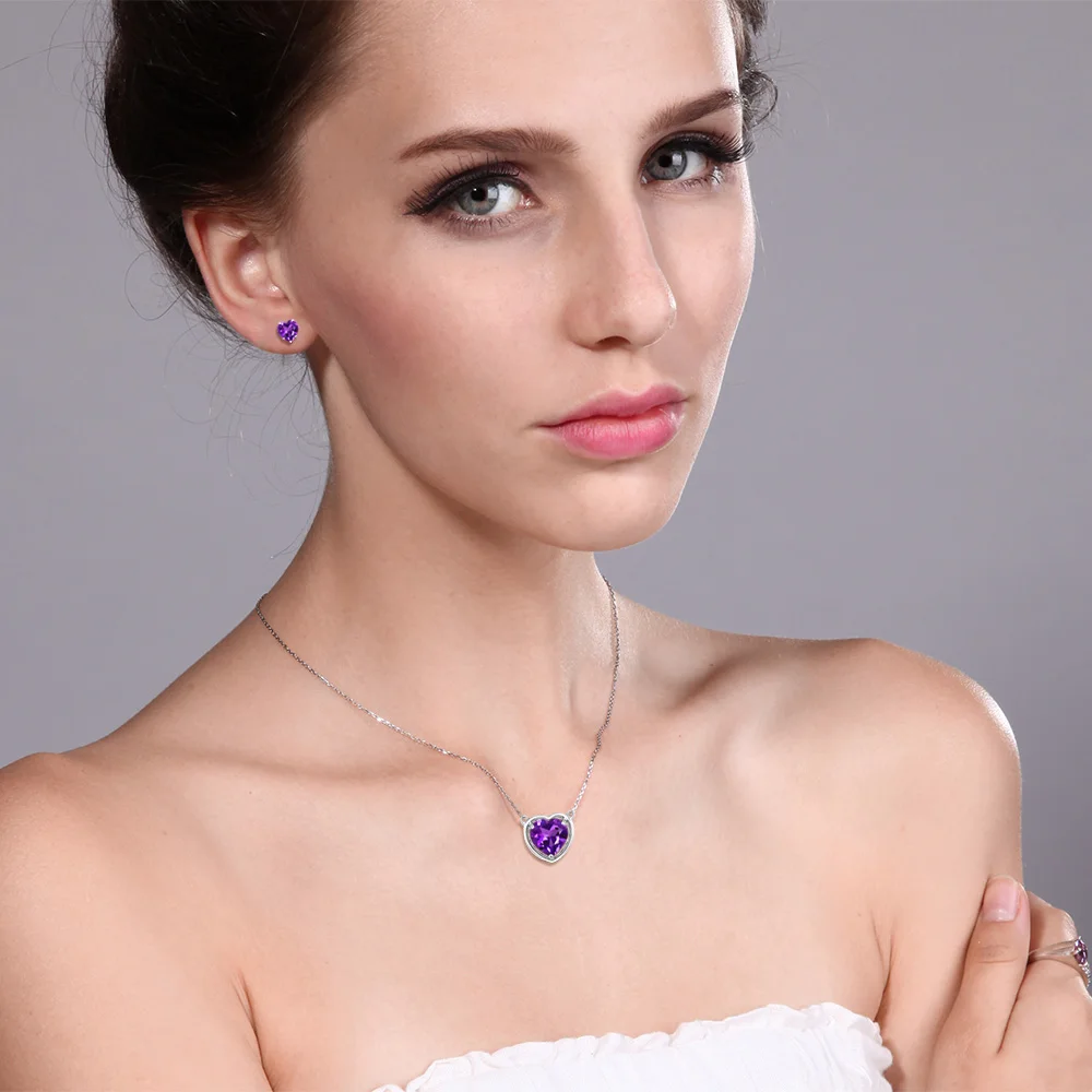 GemStoneKing 3,10 Ct естественная форма сердца Фиолетовый аметист хорошее ювелирное изделие 925 пробы серебро драгоценный камень кулон ожерелье для женщин