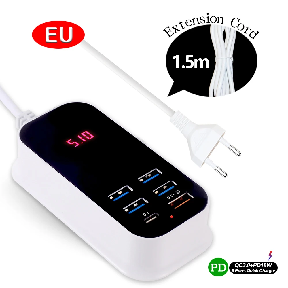 usb quick charge 3.0 PD Fast Charging Multi-Port USB Charger For iPhone iPad Xiaomi Samsung Huawei Charging 5V/3A EU/U.S. Plug Adapter 65 w charger