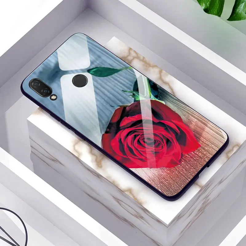 Розовый узор из закаленного стекла чехол для Huawei Honor 8C 8S 8X 8A PC задняя крышка чехол для Huawei Honor 8S Силиконовое стекло бампер 8X 8A - Цвет: GLSZZZ134