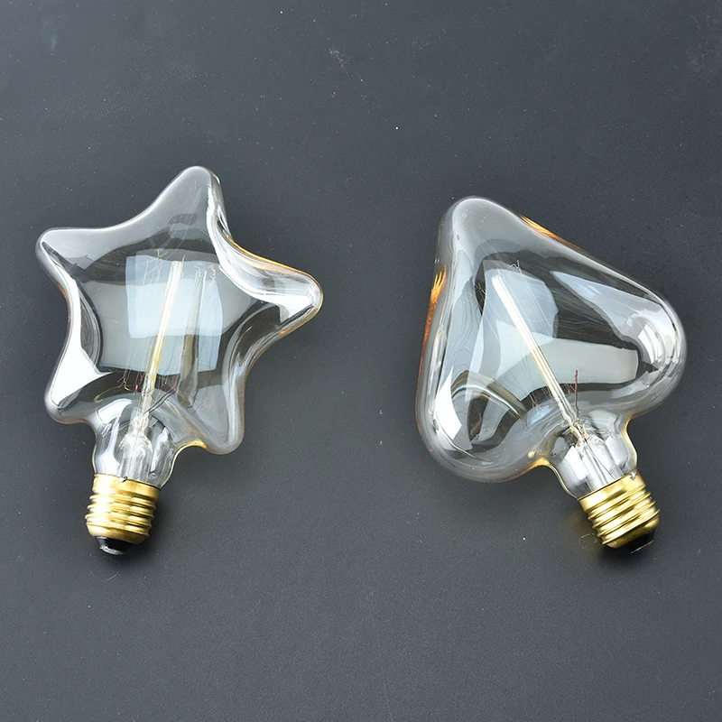 1PC 40W Classical Vintage Light Bulb E27 Filament Star Heart Shape Vintage Edison Bulb AC 220V Warm White Incandescent Bulb