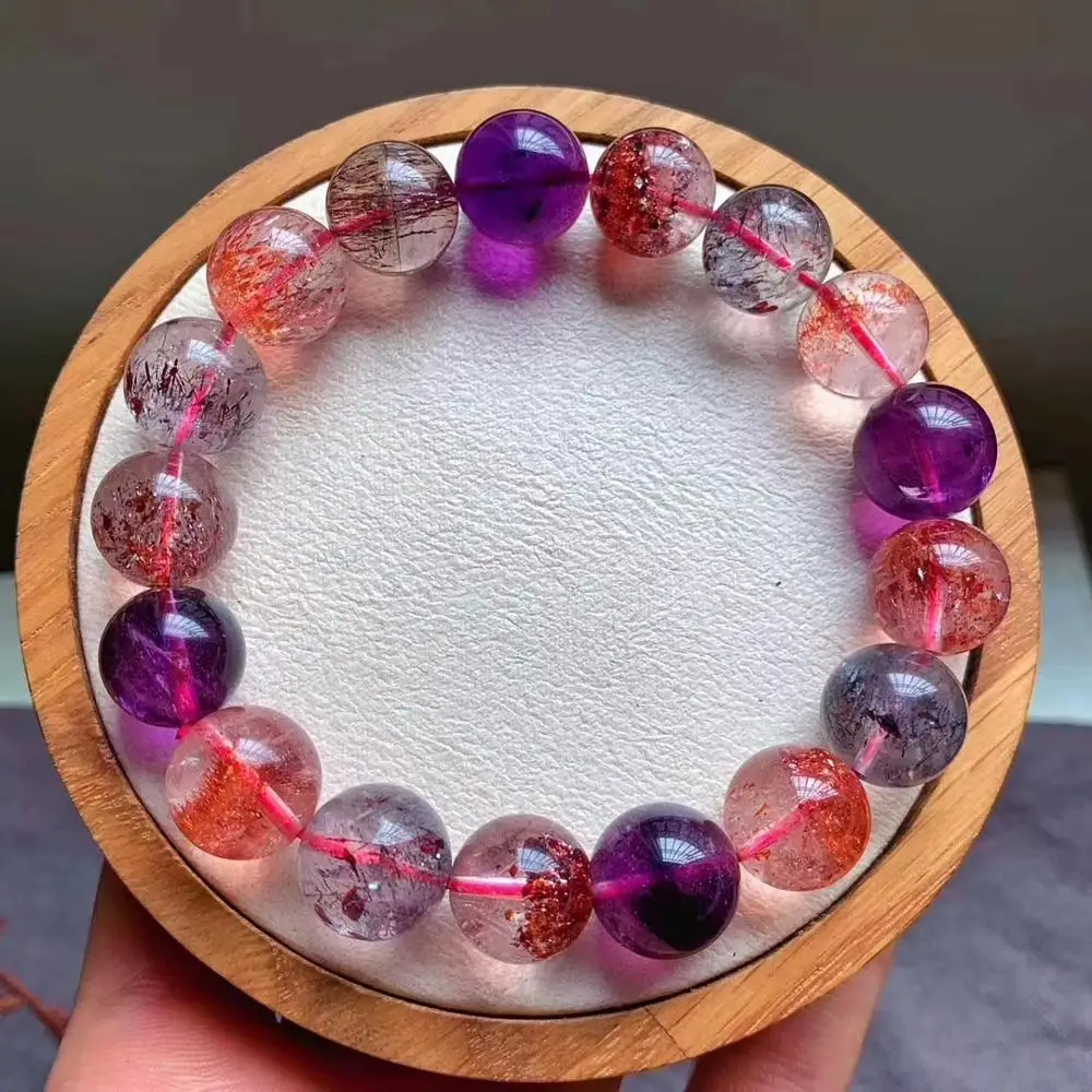 

12.5mm Natural Super Seven Melody Stone Rutilated Lepidocrocite Quartz Bracelet Women Love Crystal Round Beads Jewelry AAAAAA