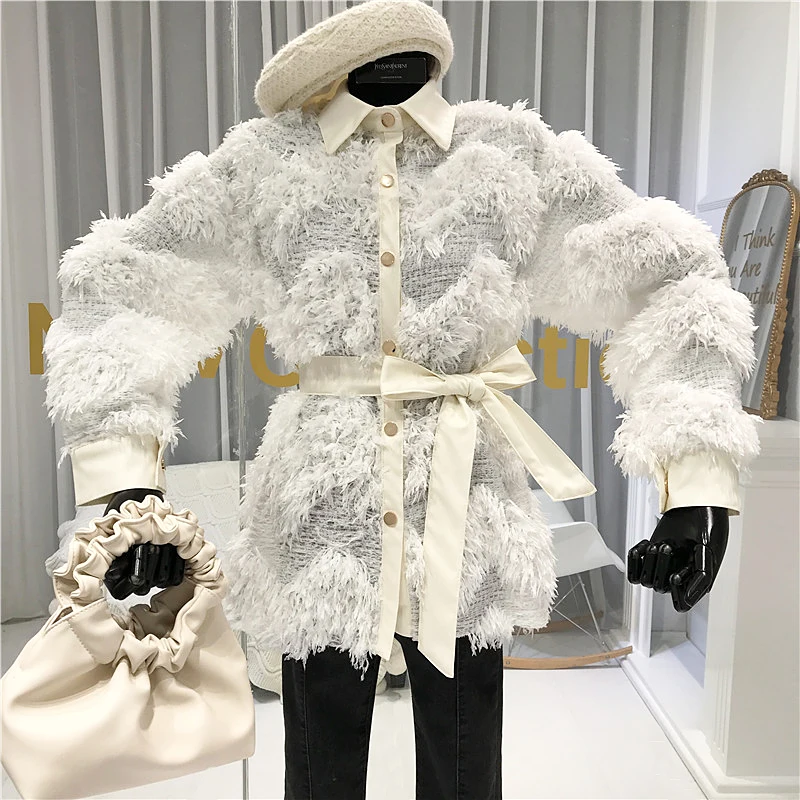 ALPHALMODA Весенняя женская кружевная рубашка с 3D кисточками и супер сказочными волосами, женская модная блуза с длинными рукавами и поясом