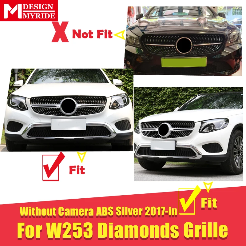 Подходит для merceesmb GLC W253 X253 спортивный Серебряный Алмазный Стиль Передняя решетка гриль GLC200 250 350 вид грили без знака