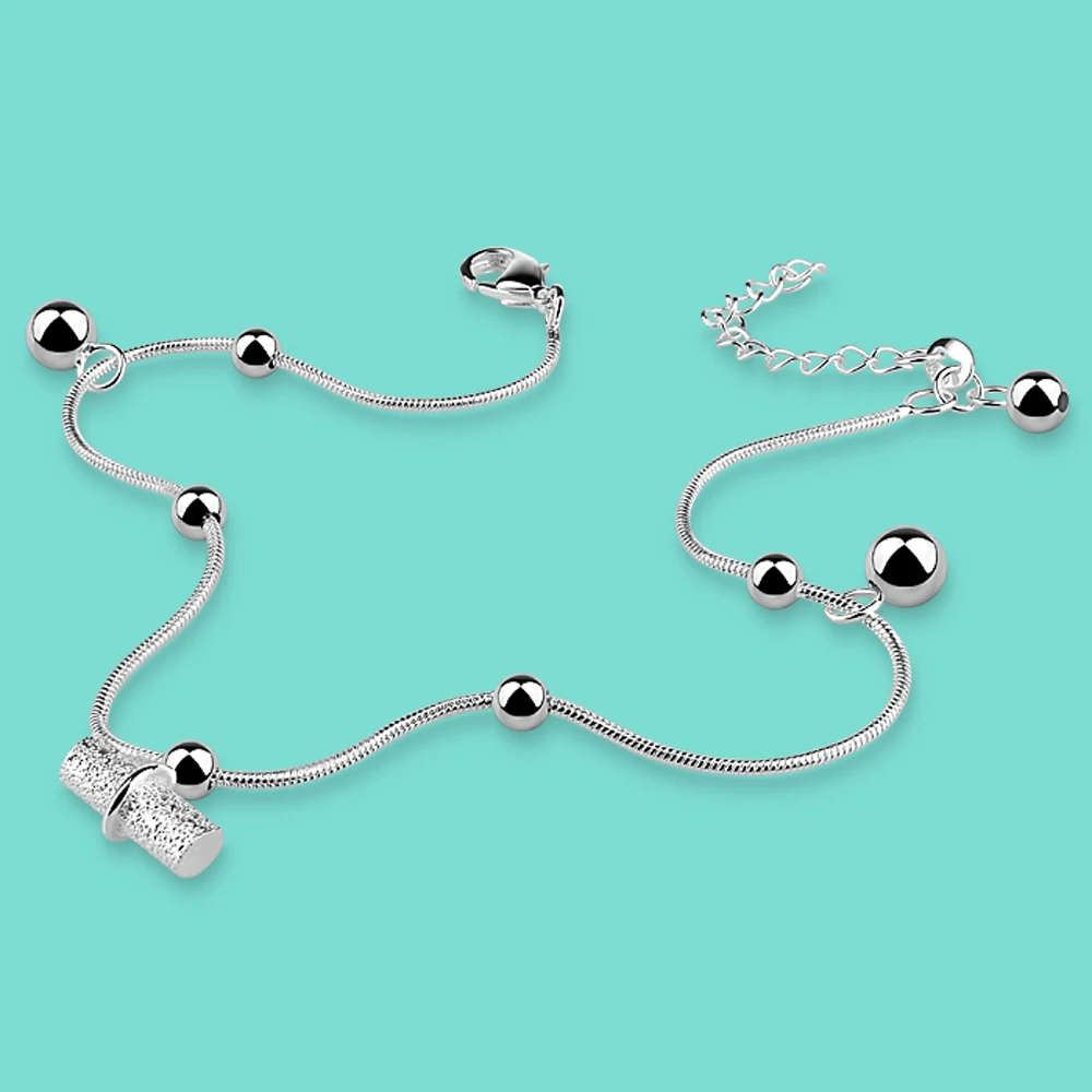Simple Heart Female 925 Sterling Silver Ankle Creative Cute Wood Pendant Exquisite Bead Chain Beach Accessory Charm Jewelry