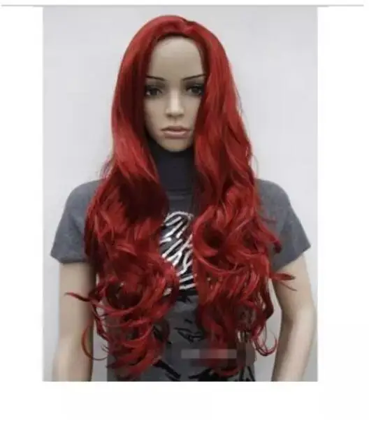 Zhaoxia++ 07792@ Q8@*+++ стильный красный длинный волнистый женский парик средней части