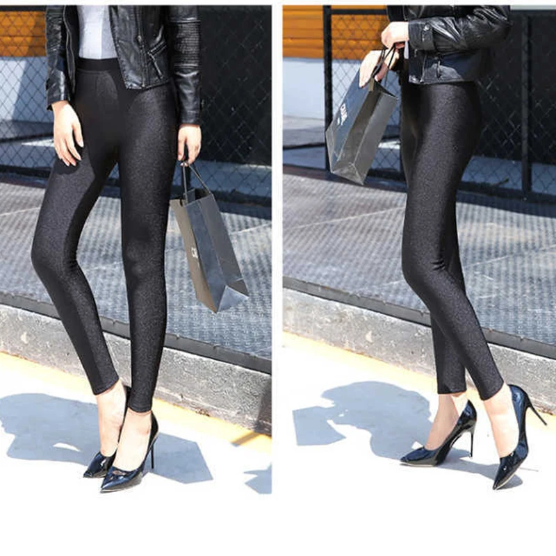Осень-зима, женские плотные леггинсы, уличная одежда, штаны для девочек, толстые, плюс кашемир, теплые, плюс размер, черные блестящие обтягивающие брюки