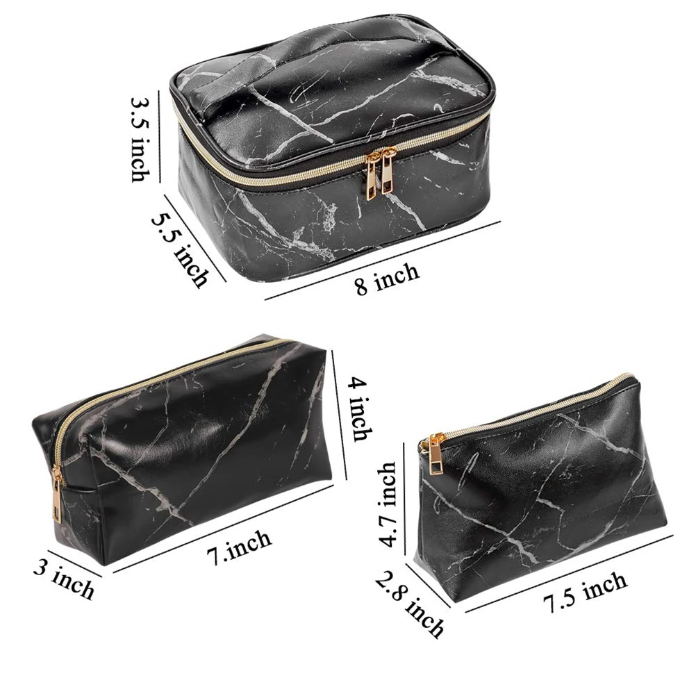 3Pcs/Set PU Leather Professional Makeup Organizer Portable Travel Cosmetic Bag Waterproof Toiletry Beauty Storage Case