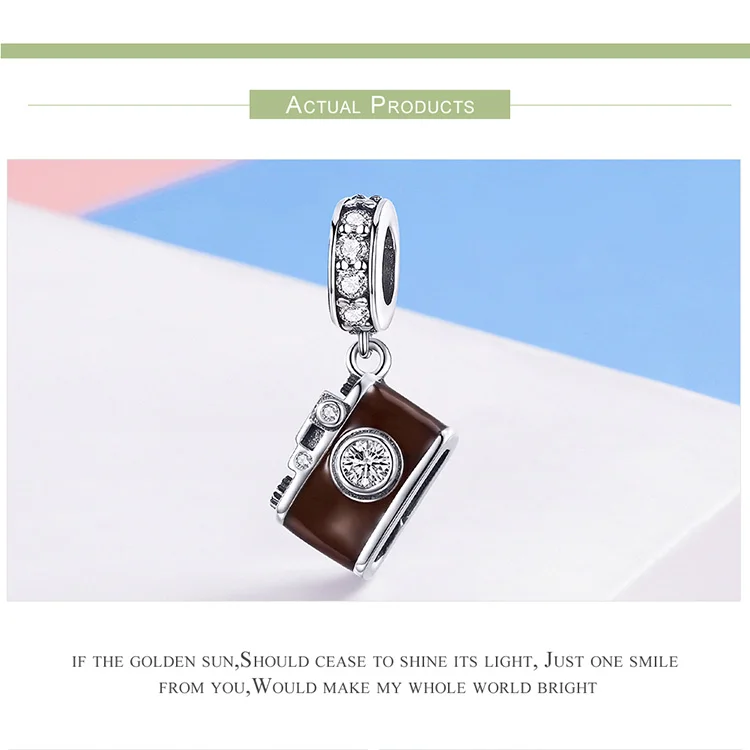 S925 стерлингового серебра fit Pandora браслет Cocholate камера Подвески 925 круглая эмалированная Циркон винтажные сделанные фотографии бусины для цепочки