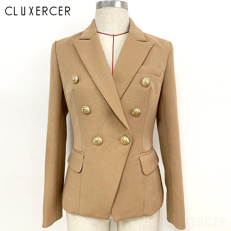 Winter Woman Blazer Jacket Coat Double Breasted Office Suit Female Chic Khaki Long Sleeve Blazers