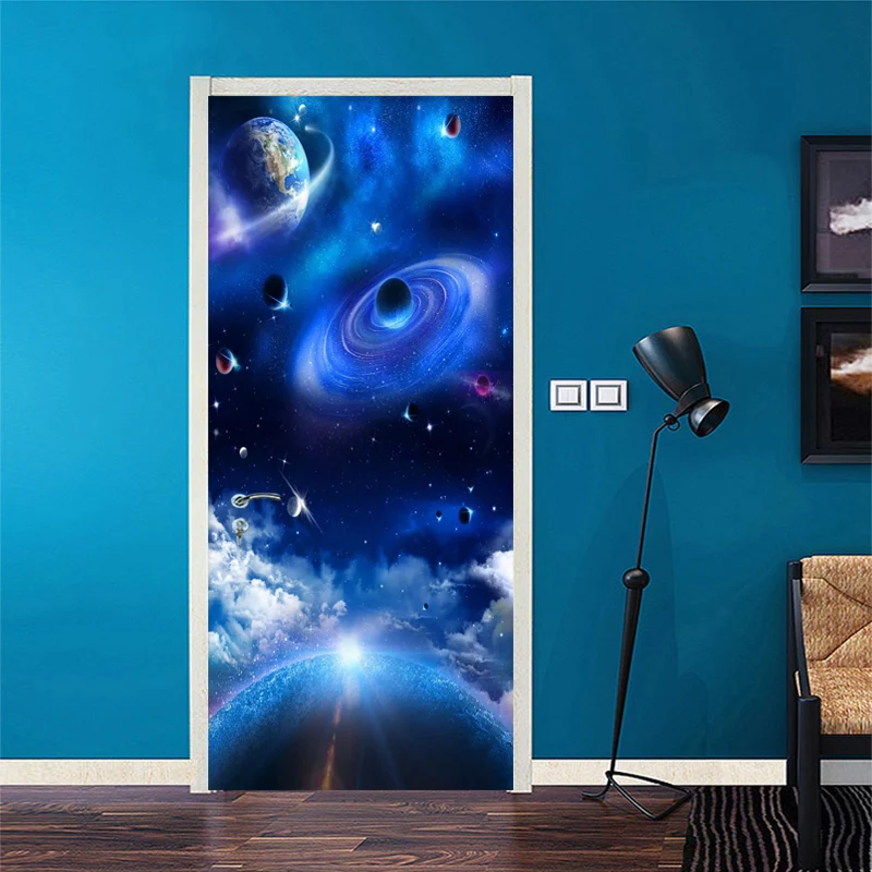 PVC Self-Adhesive Waterproof Door Sticker 3D Universe Starry Sky Creative Living Room Children's Bedroom Home Decor Door Decal starry sky lights fill the sky starry bedroom projector children s night light sleep star light top