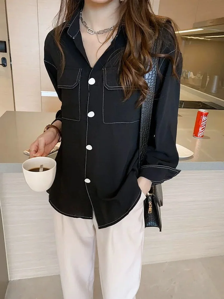 

2019 Autumn Clothing New Style Korean-style Sweet Non-mainstream Chiffon Shirt Fat Mm Retro Hong Kong Flavor Scheming Long-sleev