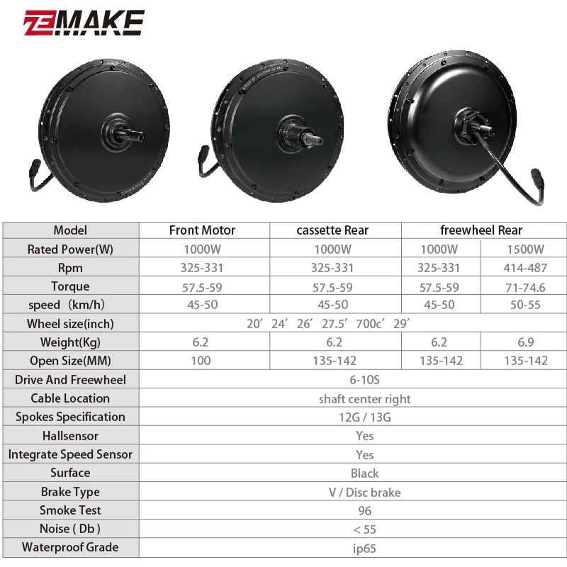 ZEMAKE E-bike Motor 48V 1000W 1500W Brushless Gearless CSC Mountain Electric Bicycle Motor Cassette Freewheel