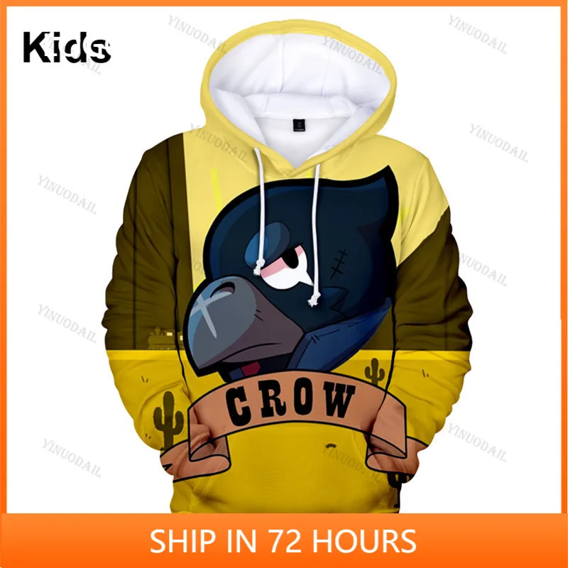

Crow Shooter Kids Hoodie Leon Shooting Game Spike 3D Print Sweatshirt Tops Boys Girls Brawling Cartoon Star Tops Teen Clothes