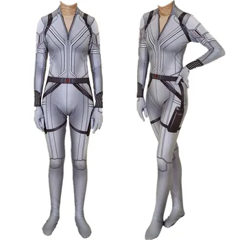 

Superhero Black Widow Natasha Romanoff Cosplay Costume White Zentai Bodysuit Suit Jumpsuits