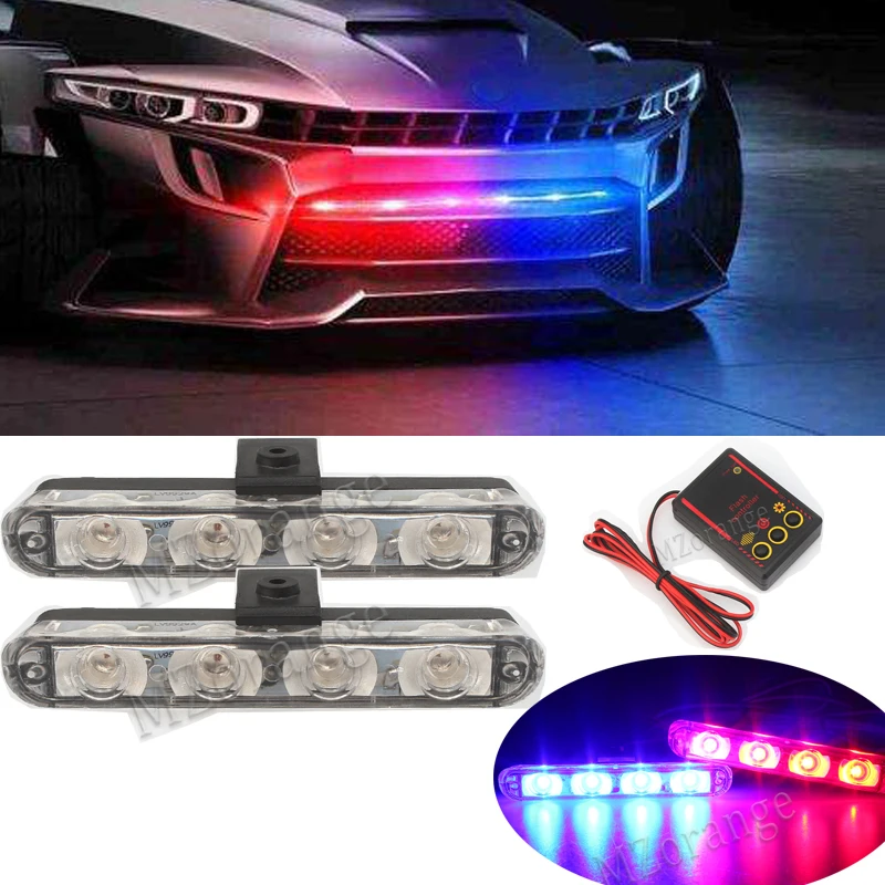 

Best Quality Strobe Car-Styling 2x4 Led Warning light Ambulance Police light DC 12V Car Light Flashing Firemen Lights Blue
