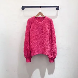 Ziwwshaoyu дизайнер высокого класса Осень Зима с длинным рукавом утепленная мода красный свитер пуловер Женская - Цвет: Фуксия