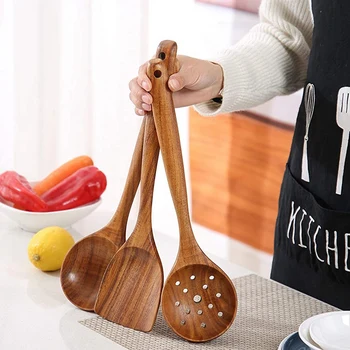 

Wooden Cooking Spoon Set Non-Stick Wooden Kitchen Utensil Set Spatula and Spoon Set Suitable for Baking,Frying