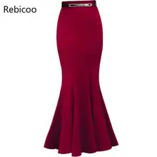 Осень Зима пакет хип винтажная длинная юбка-Русалка женская элегантная офисная Дамская труба юбки с ремнем размера плюс 3XL